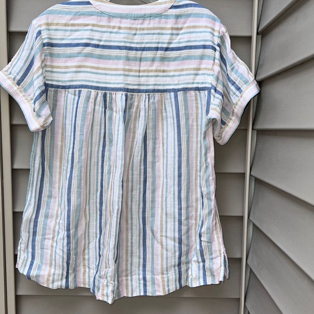 Lucky Brand Women S/P pastel Multi Color Striped Henley Empire Waist Top - Picture 3 of 6